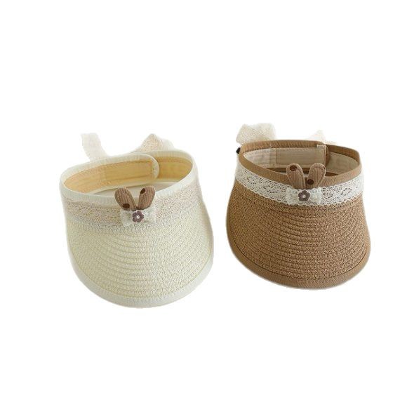 Sombrero de paja de encaje vacío para niños de verano coreano para bebés de protección solar sin techo para viajar sombrero de sol para mujeres de moda
