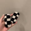 Autumn and winter new pattern black and white Checkerboard lattice Maomao Hairpin ins Versatile Plush Edge clamp Bangs Hairdressing