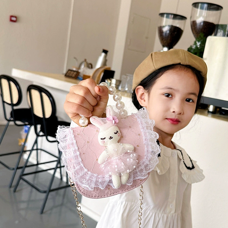 Children's cartoon one-shoulder bag for princess, handheld beaded bracelet with bow, shoulder bag, Chanel style, gradient