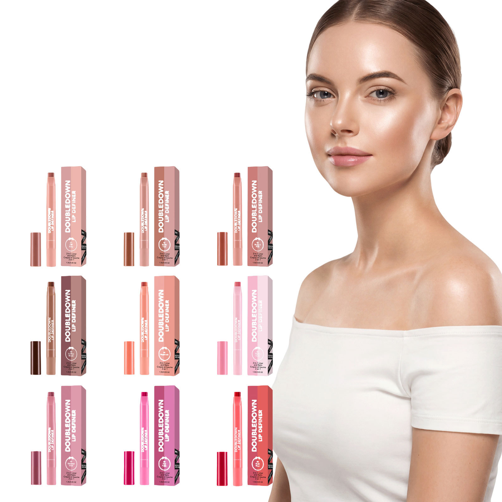 2-in-1 Lip Liner and Lip Gloss Series: Smoothly Outlines Lip Lines, Natural Luster, Moisturizing, and Three-Dimensional Lip Makeup Care