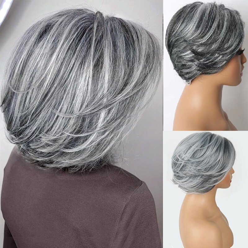 Real Human Hair Wig, Full Head Cover, Machine-Made, Short Style, Dark Gray, Light Gray, Granny Gray, Elderly, Export, Curly Hair, Short Hair Real Human Hair Wig, Full Head Cover, Machine-Made, Short Style, Dark Gray, Light Gray, Granny Gray, Elderly, Export, Curly Hair, Short Hair