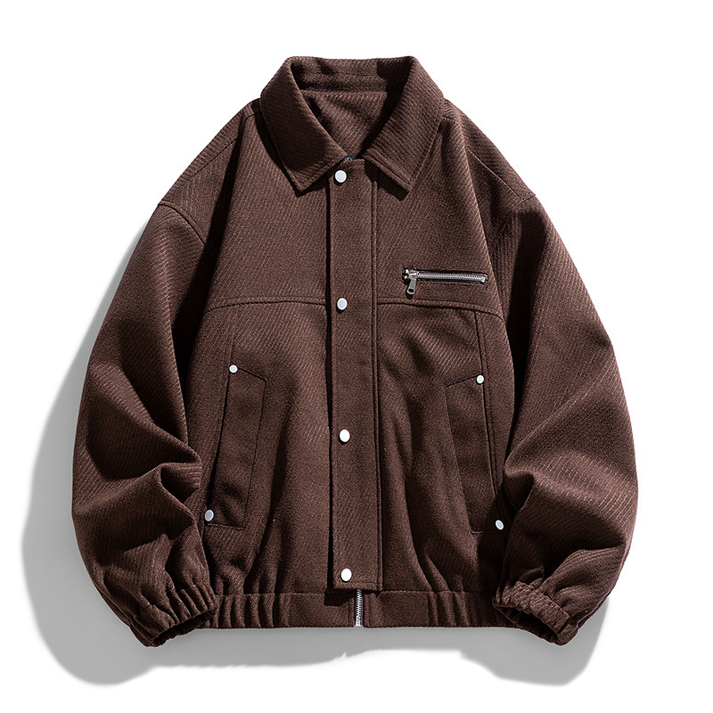 Turn-Down Collar High-End Spring and Autumn Versatile Solid Color Jacket Trendy Casual Outerwear Men's Plus Size Loose Multi-Color Top