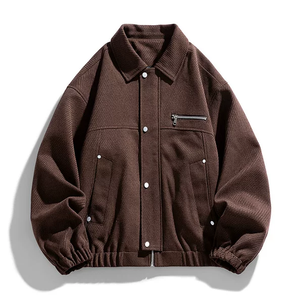 Turn-Down Collar High-End Spring and Autumn Versatile Solid Color Jacket Trendy Casual Outerwear Men's Plus Size Loose Multi-Color Top