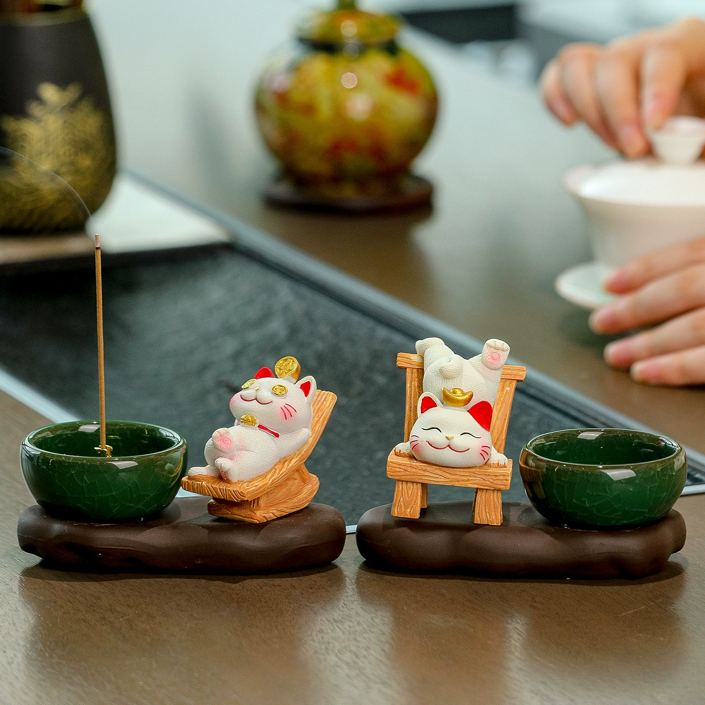 Курильница для благовоний Lucky Cat, настольное украшение, курильница для благовоний из агарового дерева, сандалового дерева, катушка для благовоний, маленький кошачий держатель для благовоний Zen