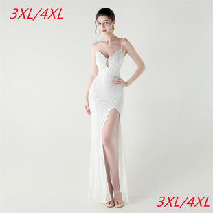 33136-S # New Bead Tube Craft Fishbone Strap Waist Sequin Slimming Slimming Banquet Large Size Evening Dress
