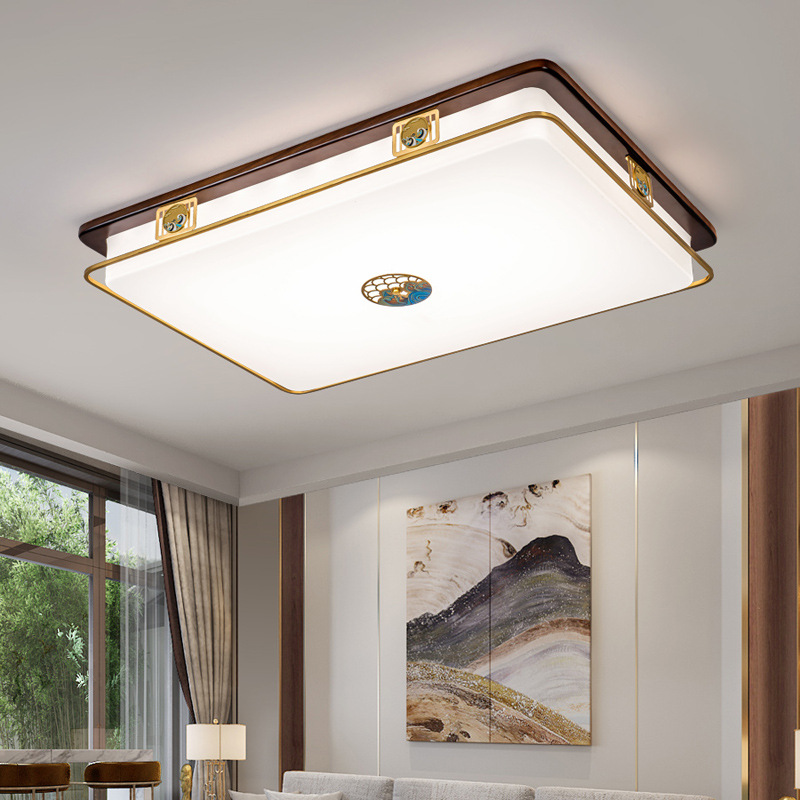 Nueva luz china de techo de protección de ojos de espectro completo de madera maciza de estilo chino luz de techo de sala de estar retro luz Zhongshan 667L