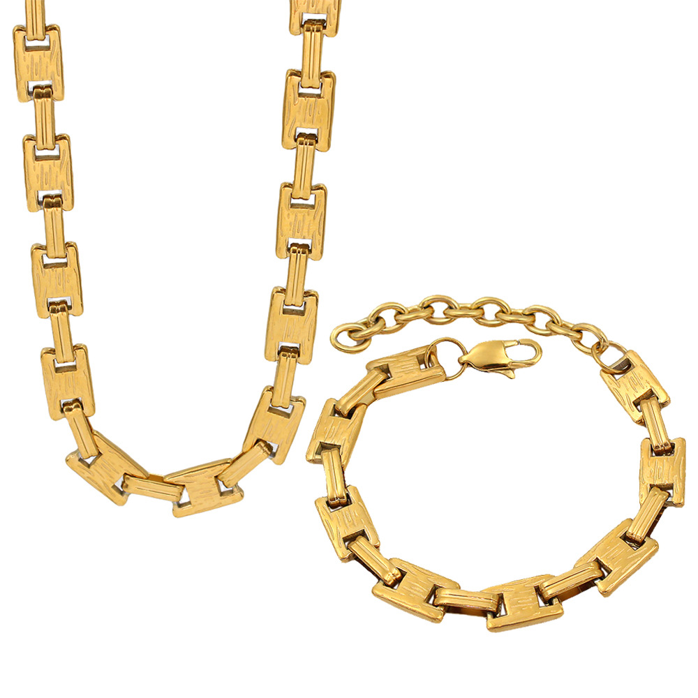 26g Weight PVD Coated Gold Plating Process 18K Gold, Real Gold Plated Plating Material Chain Bracelet, Necklace Classification Handmade Chain Chain Type Necklace + Jewelry Quantity Holiday, Daily Occasion 304 Stainless Steel Material Solid Color Pattern 2025 Spring and Summer Season Women's Gender Hip-Hop, Retro Style Waterproof Non Tarnish Craft PVD Coated 18K Gold Real Gold Plated Solid Color 304 Stainless Steel Hip-Hop Retro Waterproof Non Tarnish Chain Bracelet Necklace 41