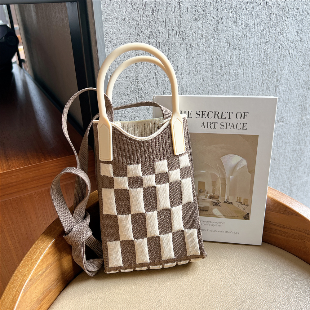 Bolsa de teléfono móvil Plaid bolsa de mensajero de las mujeres Mini pequeño bolso pequeño lindo ligero cuatro estaciones bolso de punto