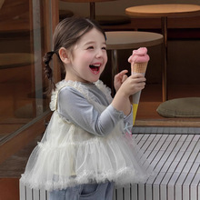 童装女童套装春季2025新款韩系女宝宝时髦洋气网纱上衣舒适牛仔裤