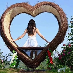 Trendy Bird's Nest Sofa Resort Attraction Check-In Heart-Shaped Rattan Lounge Chair Swing Rattan Chair Outdoor Crafts