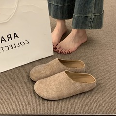 BEILIXUAN 磨砂真皮包头半拖女外穿懒人一脚蹬厚底做旧丑萌勃肯鞋