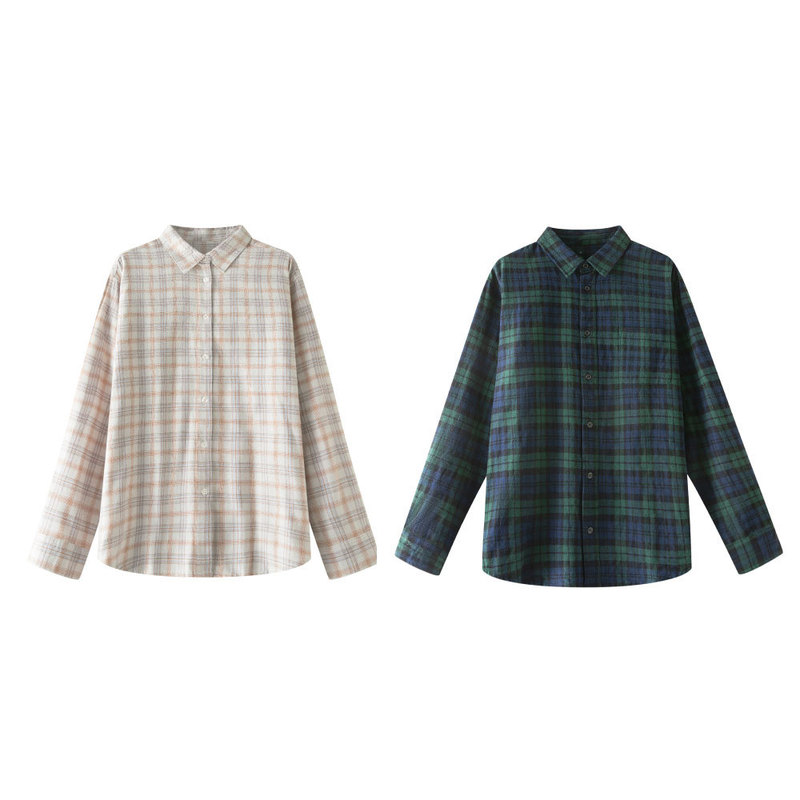Women's Flannel Shirt Collar Long-Sleeved Shirt Muji Women's Shirt Autum New Women's Clothing Quality Cotton Velvet