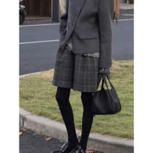 复古格子毛呢短裤女秋冬流行新款高腰显瘦时尚洋气百搭阔腿裤