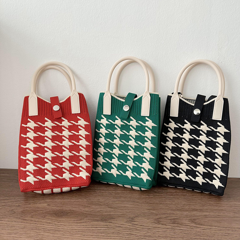 Nicho de diseño de color contraste mil pájaros tejido mini bolso de teléfono móvil coreano versátil para viajar a la calle bolso de hombro para mujeres