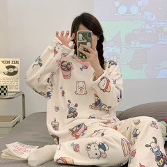 Insパジャマ女性冬サンゴベルベット保温秋冬学生かわいいアニメ長袖フランネル家庭服