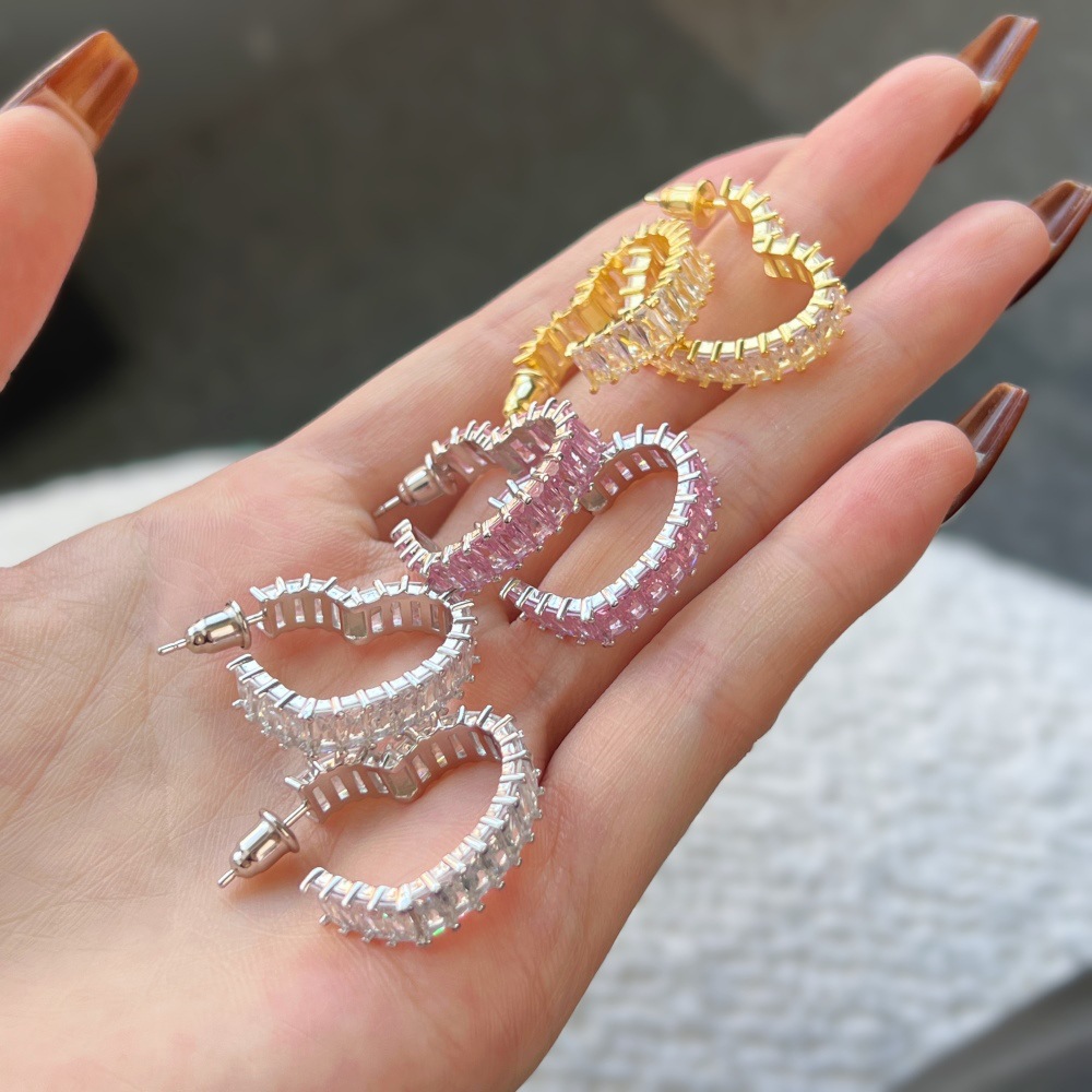 Women's Gender 1 Pair 18K Gold Plated Rhodium Plated 925 Sterling Silver Zircon 925 Sterling Silver Earrings Heart Shape Hoop Earrings Ear Studs