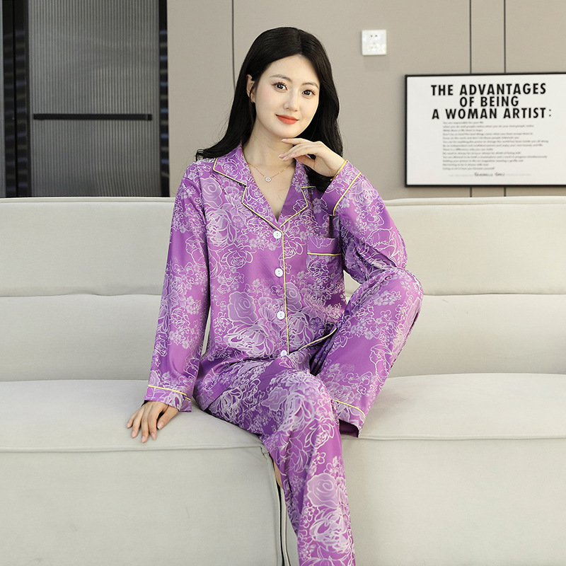 보라색 복숭아꽃 자카드(긴소매,바지)