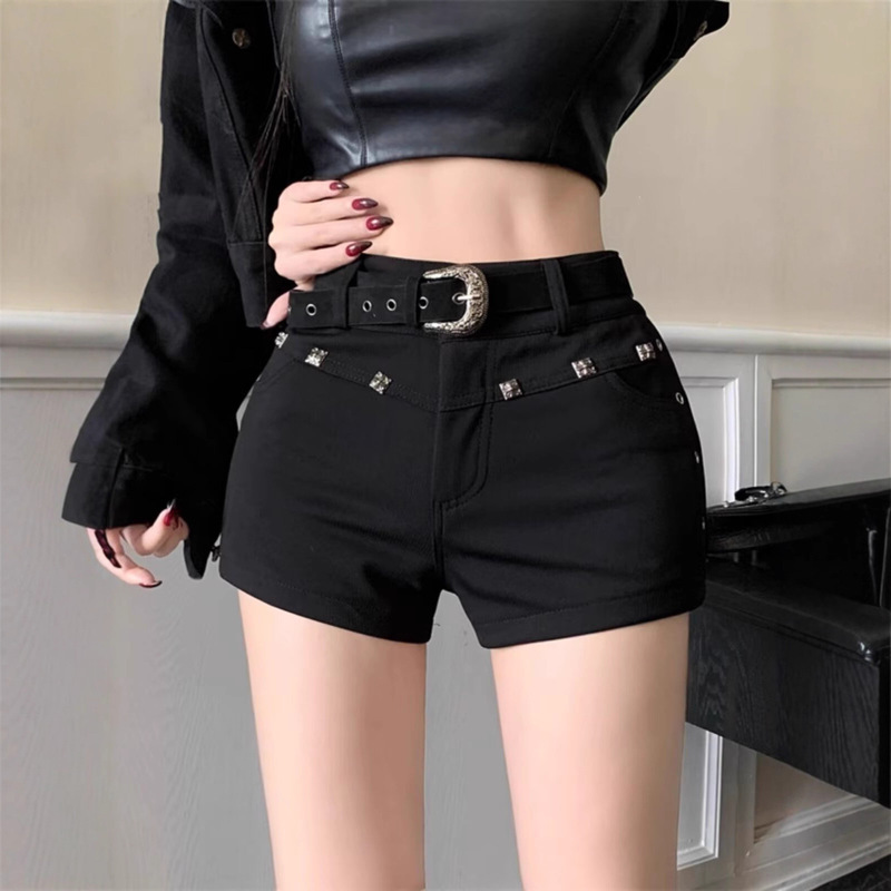 Plus Size Outer Wear Wide Leg Hot Pants Female Sexy Y2K Retro Nightclub Sexy Low Waist Hip Rivet Denim Super Shorts
