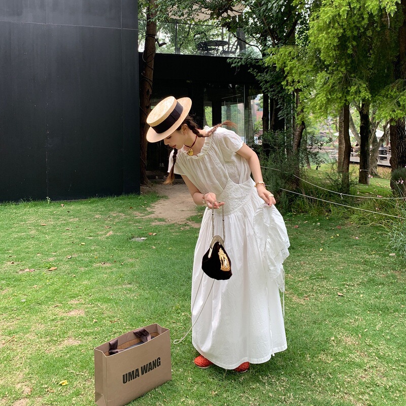 Le Rouge Zhou Meimei【New Product at 8Pm on the 12Th】All-Rubberwood Pleated Lace Collar Top with Tie-Up Apron