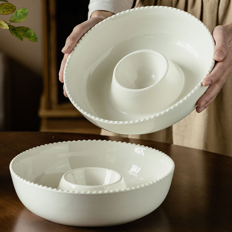 Bocillos de bocadillos de borde ondulado francés práctico de cerámica divisor de platos de salsa de tomate de patatas fritas de platos de platos de platos