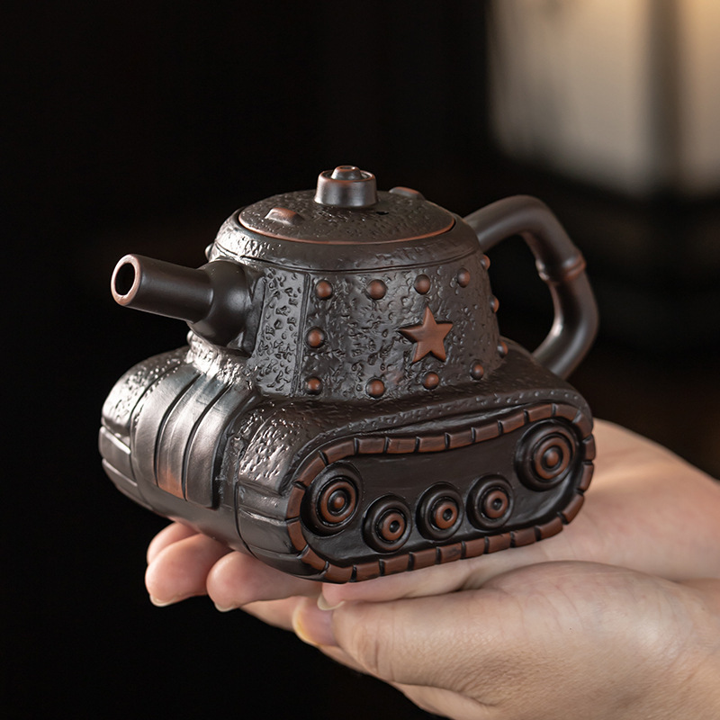 Purple Clay Tank Teapot Cup Purple Pottery Tea Set One Pot Two Cups Creative Special-Shaped Reception Teapot Master Cup
