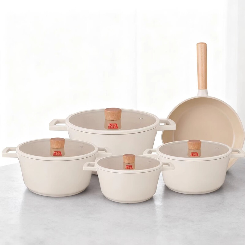 UCC LIFE Side-Style 11-Piece Set UC04B11 Granite Aluminum Cookware Set Marble Maifan Stone Soup Pot
