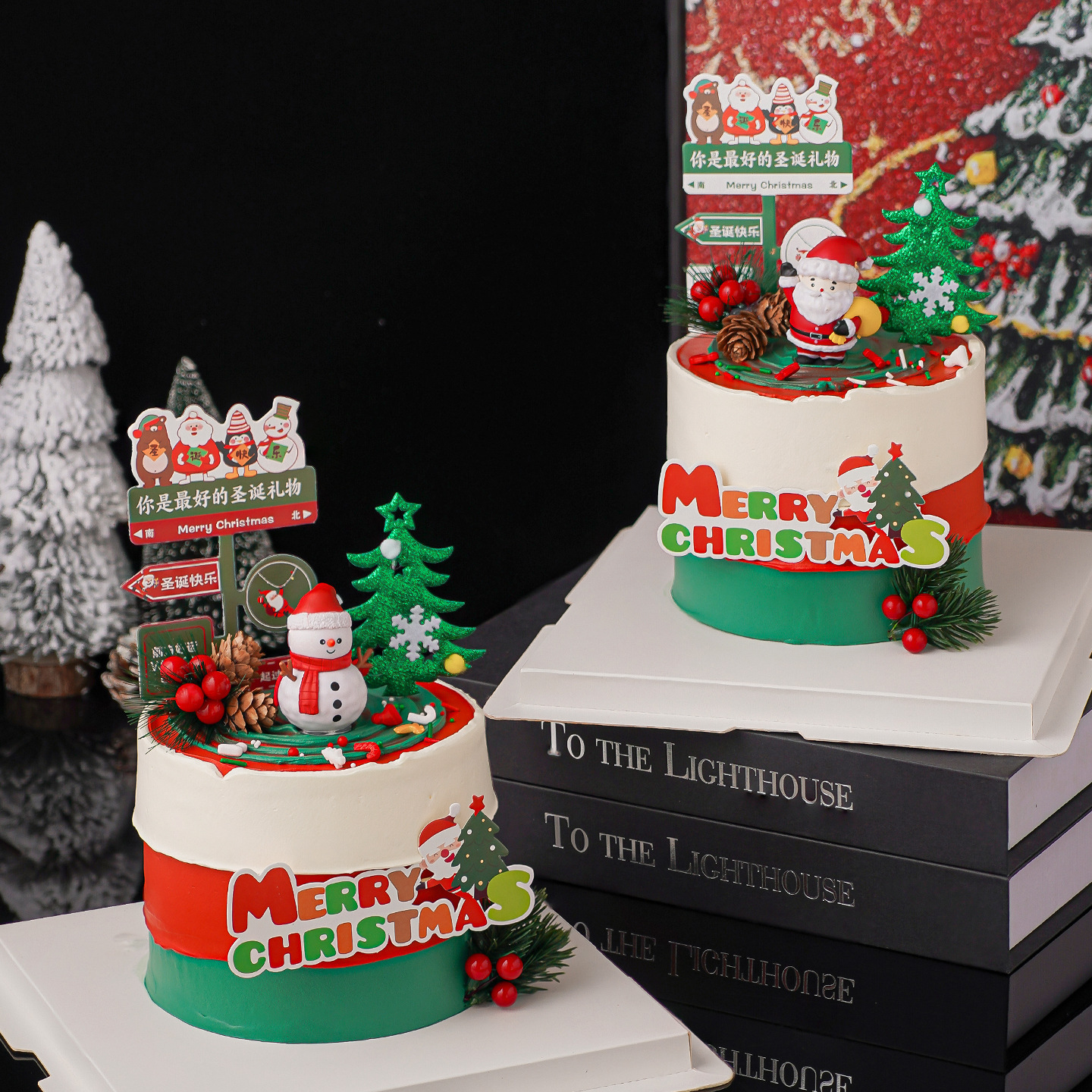 2026 Merry Christmas Cake Decoration Road Sign Plug-In Christmas Hat Old Man Snowman Holiday Dessert Ornaments