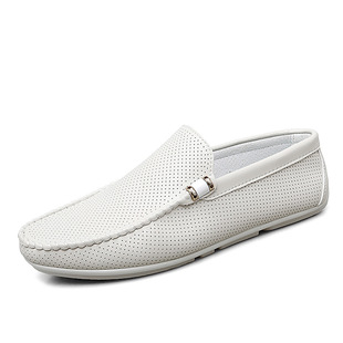 1945 Men's Shoes Slip-on Lazy Driving Leather Shoes Spring and Summer Set-foot Flat Perforated Leather Breathable Casual Shoes