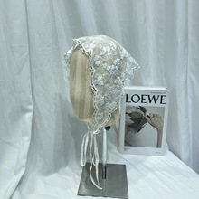 法式复古蕾丝花朵头巾女网红气质甜美可爱田园风三角巾时尚拍照潮