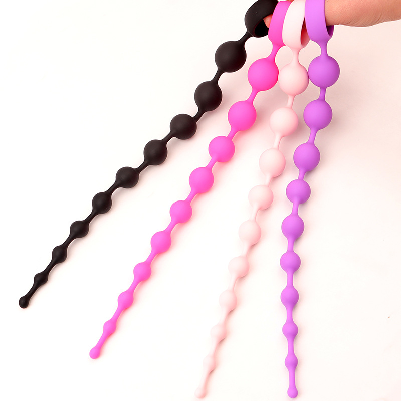 Extra Long Silicone Anal Plug, Ten-Bead Design, Rose Red Adult Toy — detail image 10