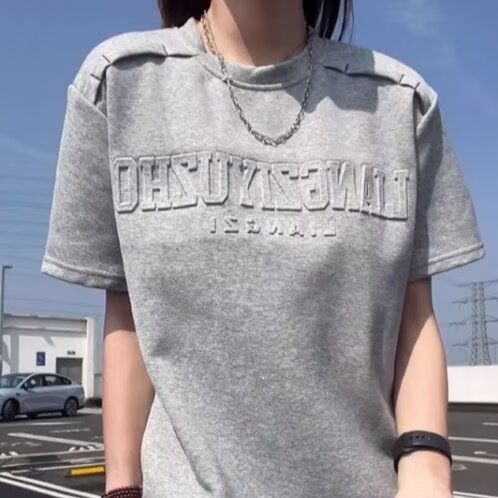 2026 Spring/Summer American Style Trendy Heavyweight Short Sleeve T-Shirt For Men, Loose Fit, Letter Embroidery, Regular_ecoleips.com