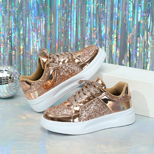 Thick-soled sequins trendy board shoes heightened casual sports shoes breathable lightweight outdoor flat shoes couple trendy shoes