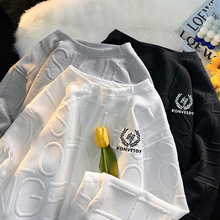 国风复古麦穗花秋冬款上衣重磅英文格卫衣男士圆领潮牌街头衣服