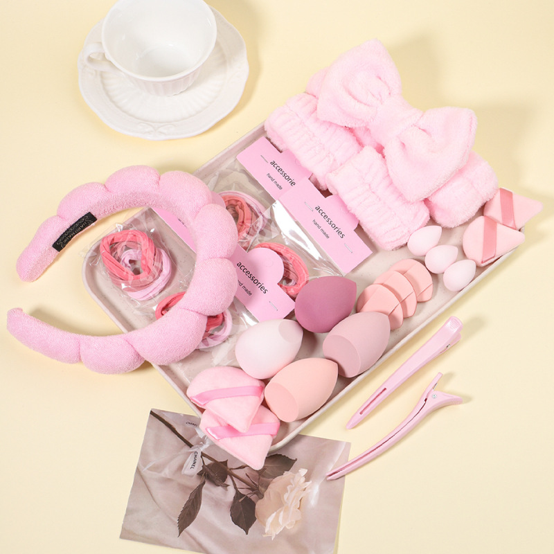 風品40pcs化粧ブラシ美化粧卵ヘアバンド洗面セット髪輪皮筋手首バンドヘアバンド親指パフ|undefined