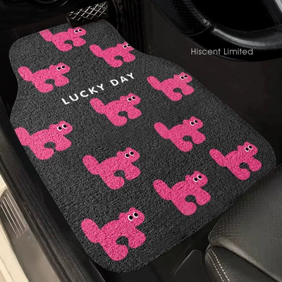 Mat, Avtomobil döşəmə paspasları - black-background-pink-cat-main-driver-co-pilot-car-floor-mats