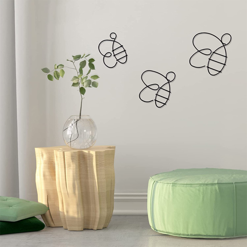 Moderno simple abeja forma artesanía de hierro creativo metal alambre artesanía decoración de la pared decoración del hogar Decoración de la pared suave