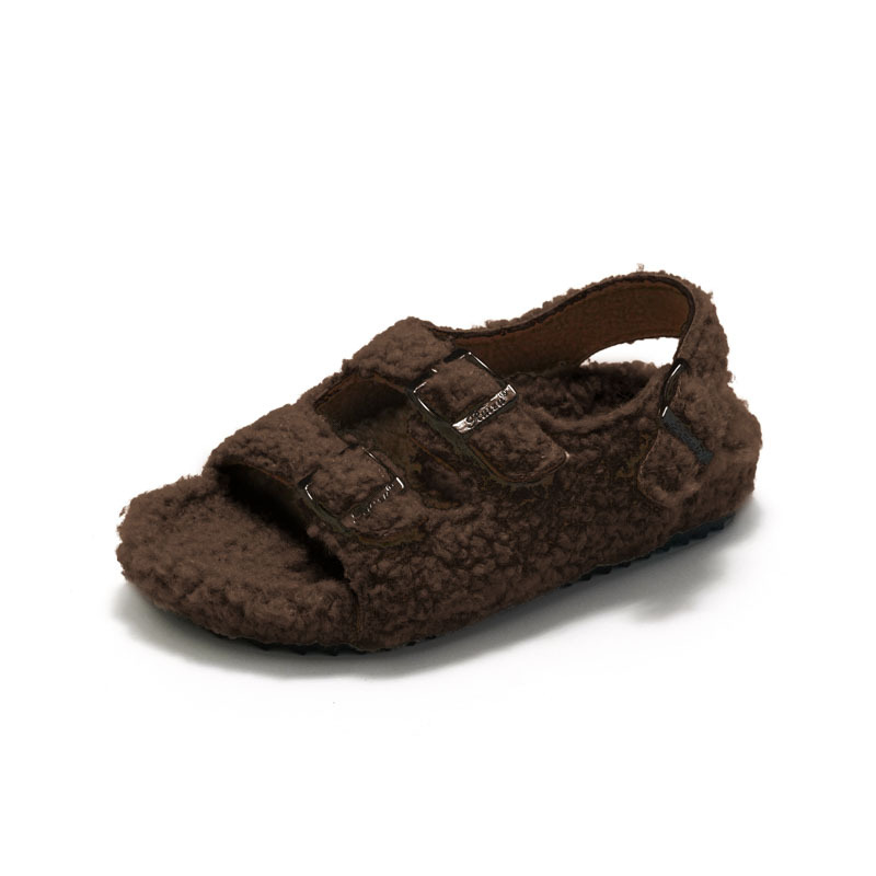 Ruizu 2025 Nieuwe herfst-winter kinderkurk sandalen Koreaanse stijl jongens pantoffels meisjes pluche unisex_voghion.com