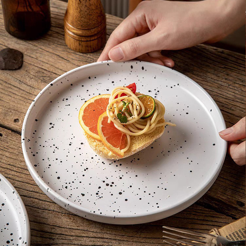 Splash Ink Ceramic Plate Western Food South Korea Ins Steak Plate Vintage Niche Restaurant Cake Dessert Plate Household Dish Plate