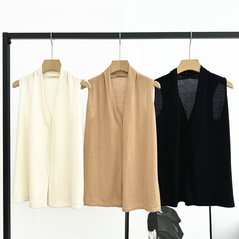 24 spring and summer new simple women's sweater vest cardigan V-neck sleeveless sericulture + cashmere sweater vest top