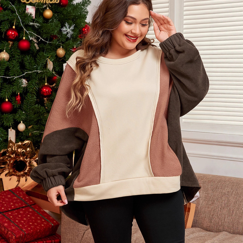 Independent Station Cross-Border Hot Sale Autumn New Large Size Hoodie for Women European and American Casual Versatile Exposed Stitching Color Matching Sweatshirt for Women Independent Station Cross-Border Hot Sale Autumn New Large Size Hoodie for Women European and American Casual Versatile Exposed Stitching Color Matching Sweatshirt for Women
