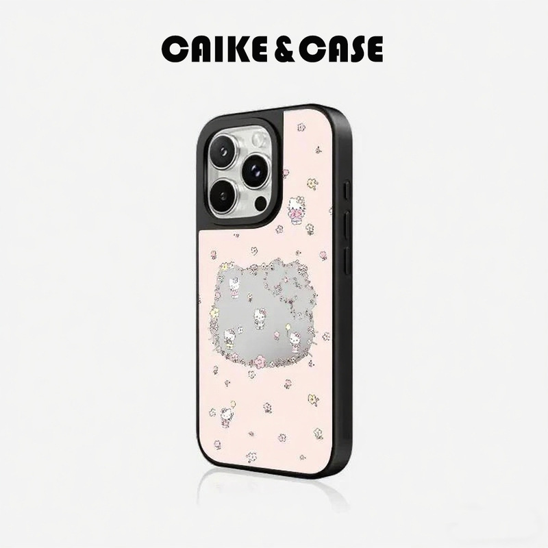 花朵凯蒂适用苹果16镜面手机壳KT猫创意iphone15promax新款保护套|undefined