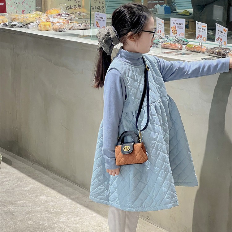 Bolso de hombro para niños y niñas de color contrastante de moda, bolso de mano para niñas, exquisita mini bolso de hombro para niños