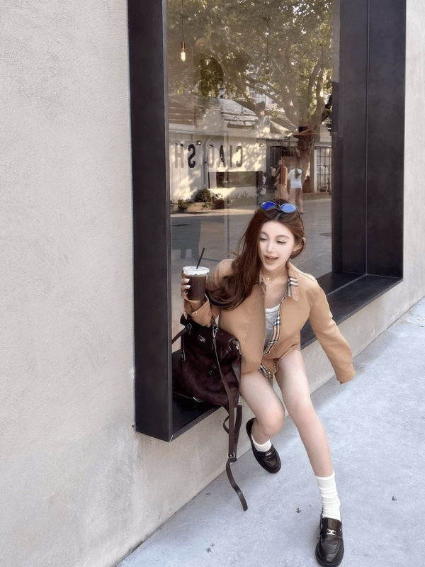 秋季复古卡其色外套女2025新款格子风衣夹克短款小个子上衣春秋款|undefined
