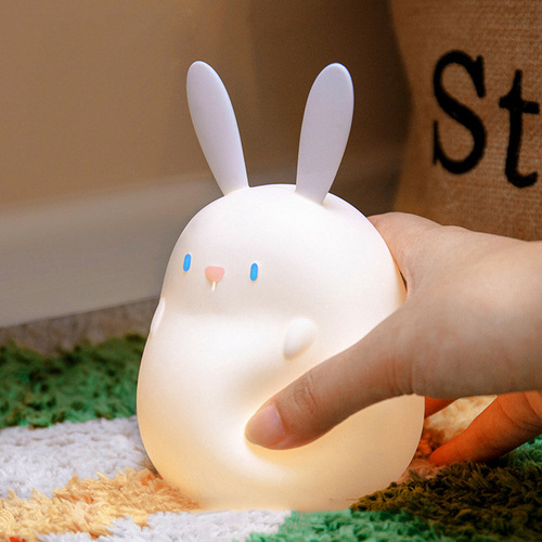 可爱小兔几硅胶小夜灯卡通儿童伴睡兔子灯USB充电床头触控拍拍灯