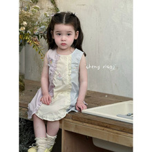 女童连衣裙女宝宝拼色无袖棉布裙2025夏季新款儿童公主裙无袖裙子