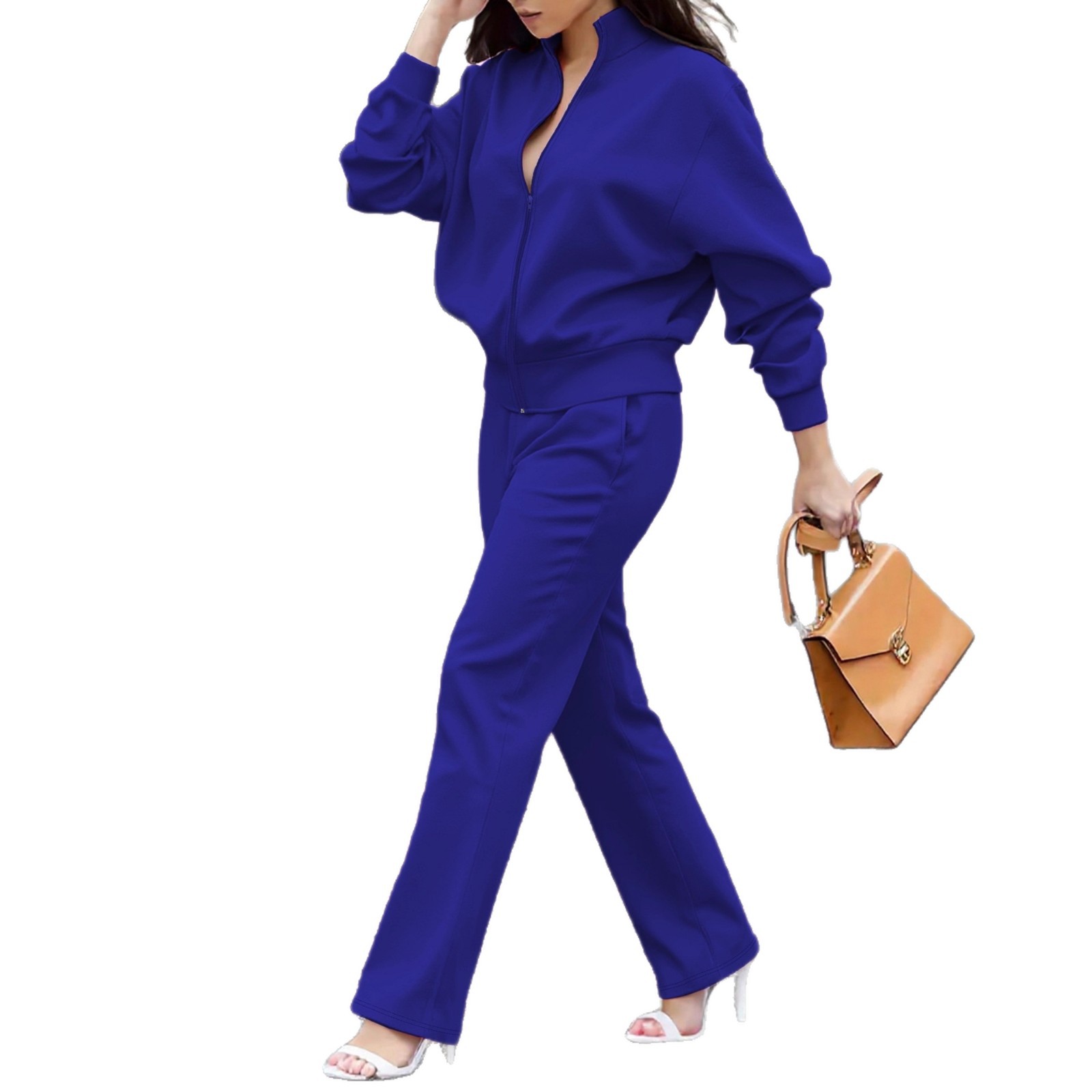 Women's European American Long Sleeved Top & High Waisted Straight Leg Trousers Set Fashion Autumn Bestseller_ecoleips.com