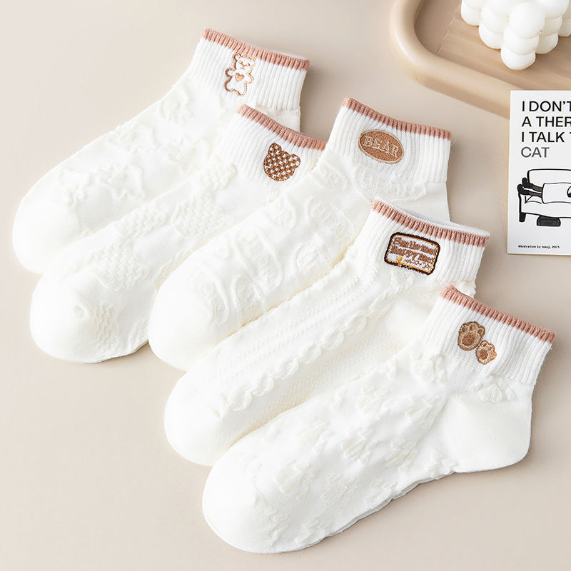 Yuanrunjia socks for women ins spring and summer combed cotton socks White cute Japanese cartoon embroidery socks Yuanrunjia socks for women ins spring and summer combed cotton socks White cute Japanese cartoon embroidery socks