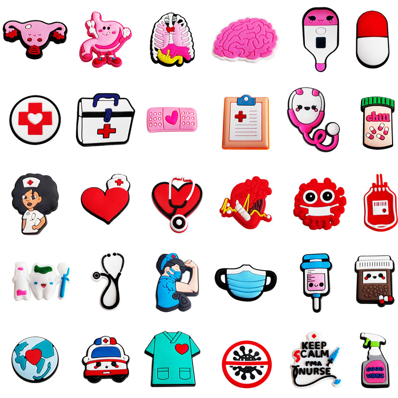 Medical series hole shoes flower shoe buckle diy detachable PVC soft plastic straw cap key chain cross-border explosions