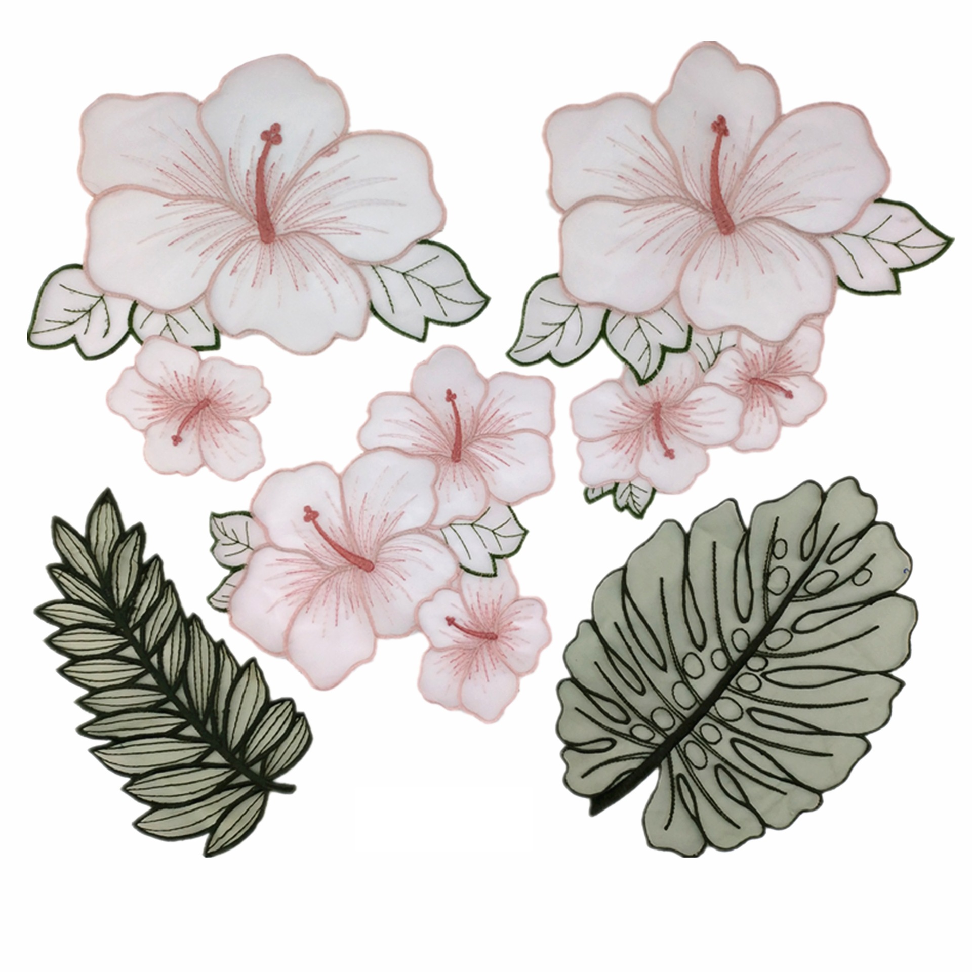 荷花刺绣贴花 婚纱汉服晚礼服连衣裙装饰辅料 欧根纱刺绣花朵批发