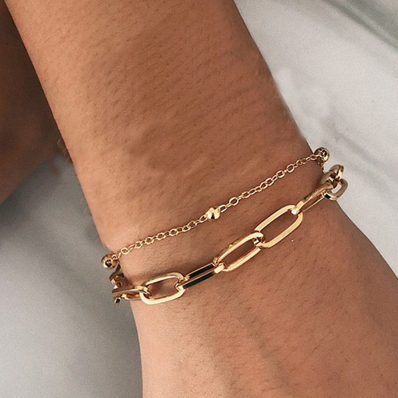 Cross-Border Minimalist Jewelry Stainless Steel Paperclip Chain Bead Chain Stacking Bracelet for Women Round Bead Chain Double-Layer Bracelet